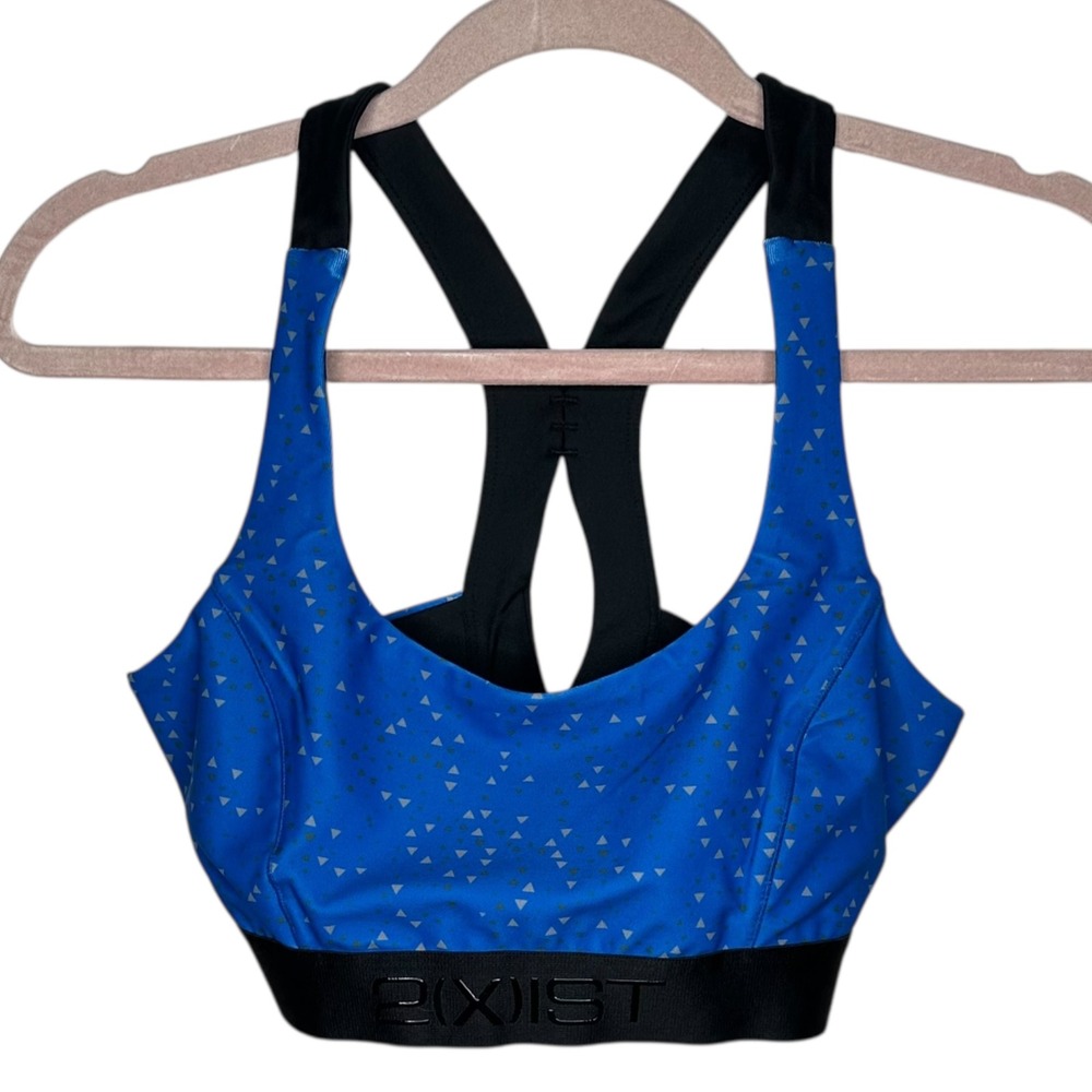 2XIST Women's‎ Sports Bra Blue Triangle Print Racerback Athletic Gym Large NWT